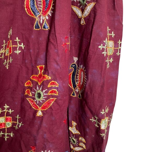 Women's One Size Maroon Embroidered Art To Wear Midi Drawstring Artsy Colorful - Picture 7 of 12